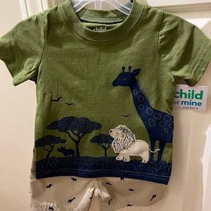 12 month baby boy Zoo animal t-shirt and matching shorts with drawstring. NWT.